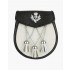 Semi Dress Sporran Black Embossed Leather & White Cowhide Thistle Emblem