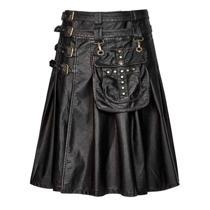 Cowhide Black Leather Gothic Kilt - Leather Kilt - Liberty Kilts