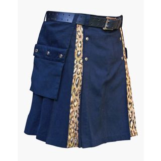 Blue Kilt with Leopard Style Pleats