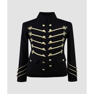 Black Military Napoleon Jacket With Gold Flower Embroidery  - Liberty kilts
