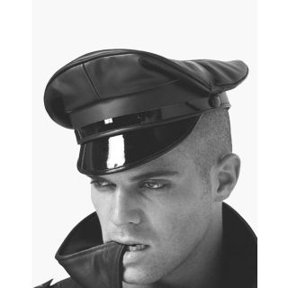 Black Peaked Leather Military Officer Cap