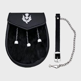 Black Rabbit Fur Kilt Sporran With 3 Tassles - Leather Sporran - Liberty Kilts
