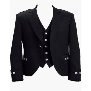 Black Scottish Traditional Argyle Kilt Jacket &Vest