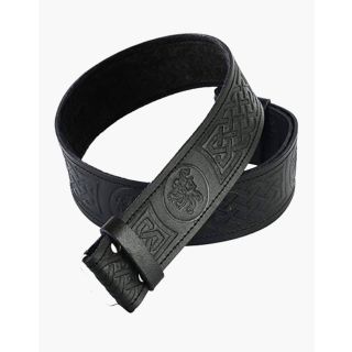 Black Thistle Embossed Leather Kilt Belt - Leather Belt For Kilt - Liberty Kilts