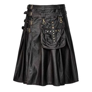 Cowhide Black Leather Gothic Kilt Liberty Kilts