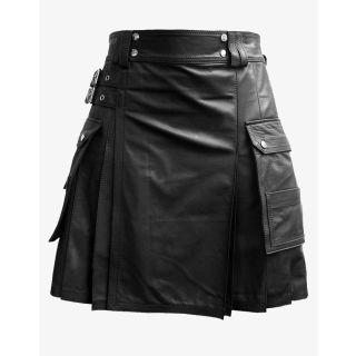 Double Box Pleated Leather Kilt For Men