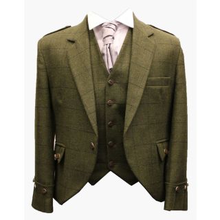 Green Tweed Argyll Kilt Jacket & Vest Waistcoat 100% Wool
