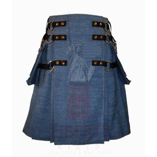 Kilt Blue Jean Denim Cargo Kilt - Denim Kilt For Sale - Kilt For Unisex - Liberty Kilts