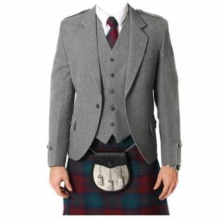 	 Light Grey Tweed Argyle Jacket And 5 Button - Liberty Kilts