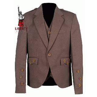 Light Maroon Scottish Tweed Argyle Kilt Jacket With 5 Button Vest
