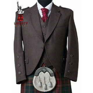 Men Brown Wool Scottish Kilt Jacket with Waistcoat