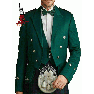 Prince Charlie Green Kilt Jacket Scottish Highland Custom Doublet Piper Jackets