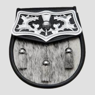 Semi Dress Black Calfskin Thistle Plate Sporran - Sporran For Sale - Liberty Kilts
