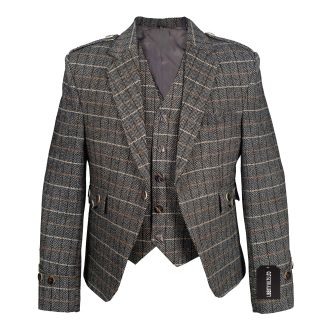 Tweed Wool Brown Argyll Jacket With Waistcoat/Vest