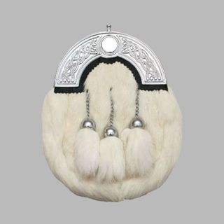 White Rabbit Fur Dress Sporran with Celtic Cantle