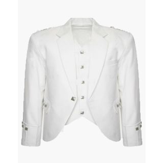 White Scottish Argyle Kilt Jacket And Vest